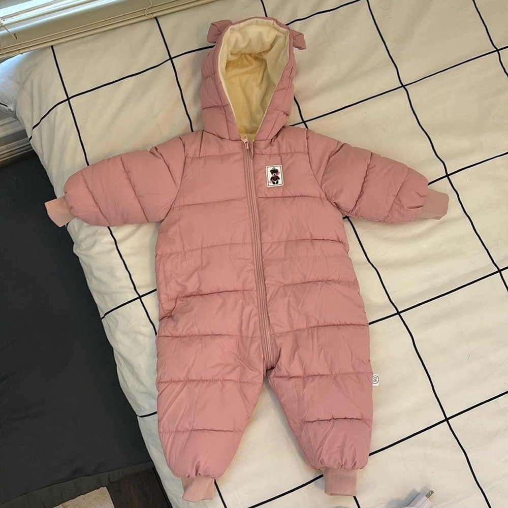 Pink Winter Snowsuit Warm Down Jumpsuit Windproof Puffer Romper